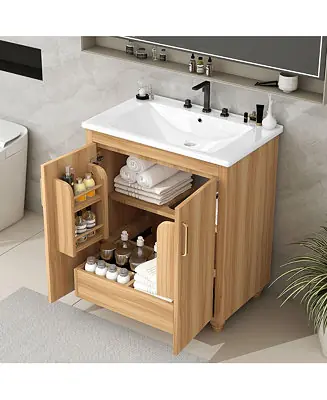 30" Bathroom Vanity with Sink Combo, Multi-Functional Cabinet with Doors and Drawer, MDF Board Popular