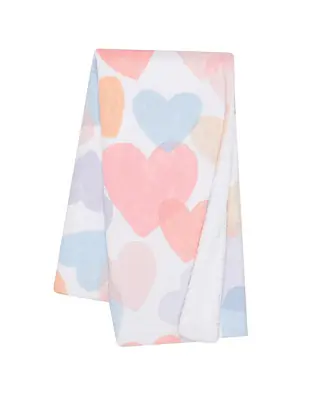 Rainbow Hearts White/Pink/Purple Soft Fleece Baby Blanket Instant Buy
