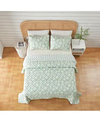 Green Seashell Microfiber Quilt Set With Shams Top Pick