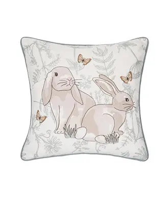 Spring Easter Garden Toile Bunny Rabbits Embroidered Accent Throw Pillow, 18" x 18" Affordable