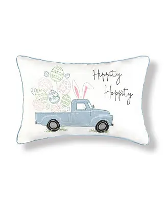 Easter Egg "Hippity Hoppity" Spring Themed Pickup Truck Embroidered Accent Pillow, 13" x 20" Order Now