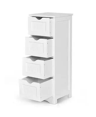 Modern Farmhouse Bathroom Floor Cabinet with 4 Drawers in Wood Finish Free Returns