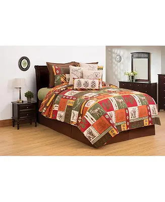Keaton Bear Deer Cabin Lodge King 3 Piece Quilt Set Sale
