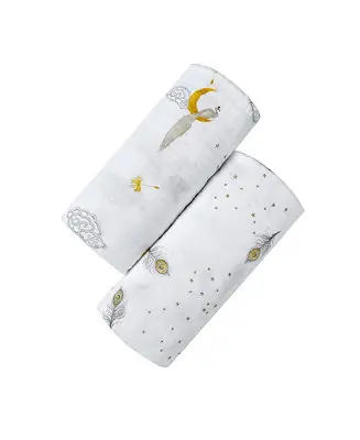 GOTS Certified Organic Muslin Swaddle - Two-Pack Gift Set, Sweet Dreams (Magical Feathers + Enchanted Peacock) Last Chance