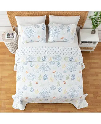 Pastel Coral Pattern Microfiber Quilt Set With Shams Weekend Sale