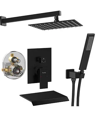 Wall Mount High Pressure 10" Rain Shower Head and Handheld Spray with Tub Faucet and Valve Hassle-Free Returns