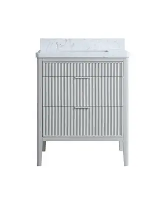 Bulk Order Fully Assembled 30" Freestanding Single Sink Bathroom Vanity with 2 Handle Sets and Engineered Marble Top