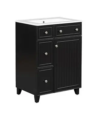 Brand New 24" Bathroom Vanity Cabinet with Ceramic Sink, 2 Drawers and 1 Storage Door