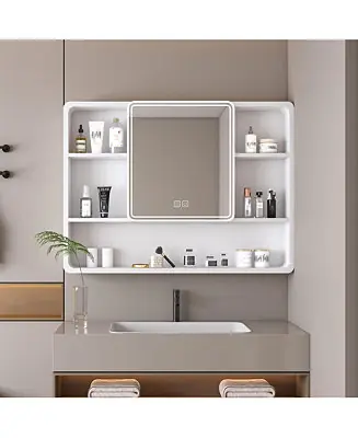 35×28 Inch Aluminum Mirror Cabinet with Defogging and 3-Color LED Light Luxury