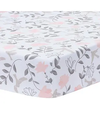Petals White/Pink/Gray Floral 100% Cotton Fitted Crib/Toddler Sheet Grab Now
