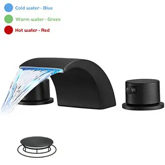 Big Sale 8 in. Widespread 2-Handle Bathroom Faucet With Led Light And Pop Up Drain in Matte Black