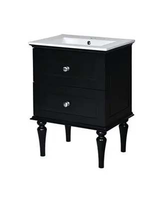 24" Bathroom Vanity Cabinet with Ceramic Sink Combo and 2 Drawers, Solid Wood Frame No Minimum Order
