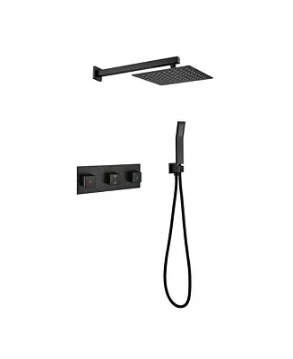 In Demand Brass Matte Black Shower Faucet Set Shower System 10 Inch Rainfall Shower Head with Handheld Sprayer Bathroom Luxury Rain Mixer Combo Set