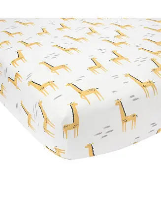 Must Have Baby Signature Giraffe Organic Cotton Fitted Crib Sheet - White/Yellow