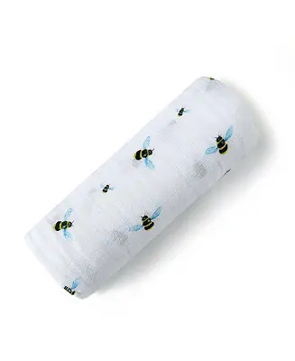 Handmade Baby GOTS Certified Organic Cotton Muslin Swaddle, Bee