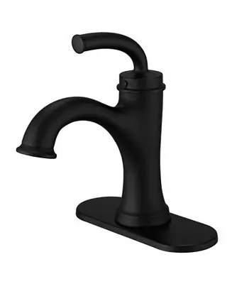 Shop Now Single Handle Bathroom Faucet For One Hole with 3 Holes Deck Plate and Metal Drain In Matte Black