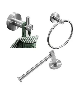 Budget Brushed Silver Bathroom Accessories Set with Robe Hooks and Towel Ring for Modern Decor