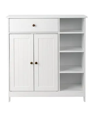 Double-Door Bathroom Cabinet with Adjustable Panels, Drawer, and Side Shelves Must Have