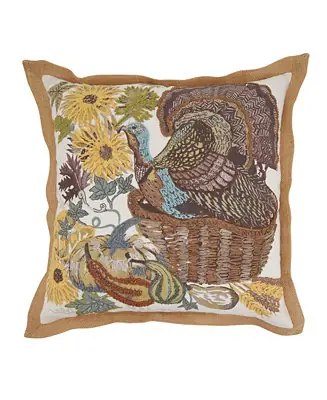 Embroidered Turkey Poly Filled Decorative Pillow, 20" x 20" High Quality