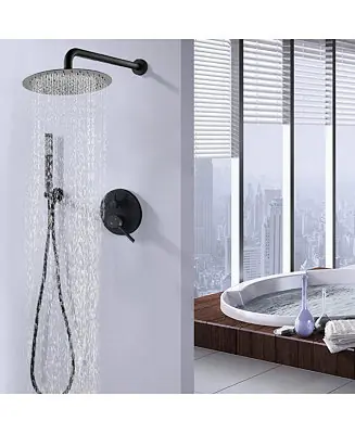 10" Matte Black Roud Rain Shower head and Handheld Shower Head Set Best Price