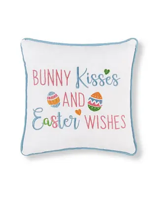 Easter "Bunny Kisses & Easter Wishes" Embroidered Small/Petite Spring Themed Accent Pillow, 10" x 10" Premium