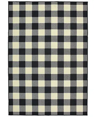 Marina 1932K Black/Ivory 5'3" x 7'6" Indoor/Outdoor Area Rug Modern