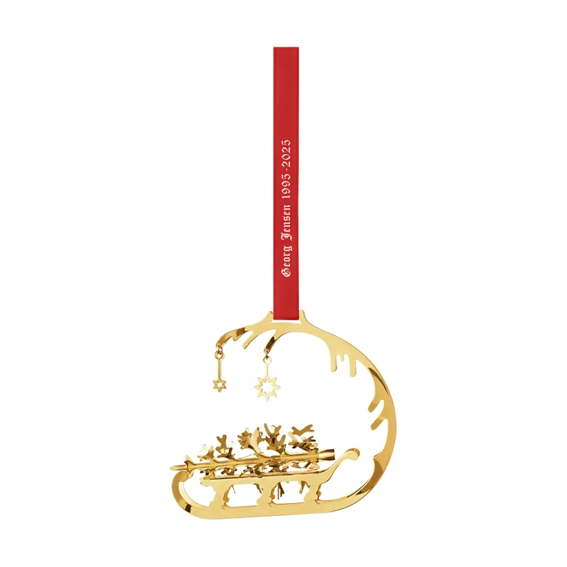 Price Drop 1995/2025 Christmas mobile sleigh with Christmas tree, Gold plated brass