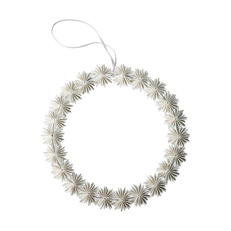Paper flake wreath Christmas decoration, White Crafted