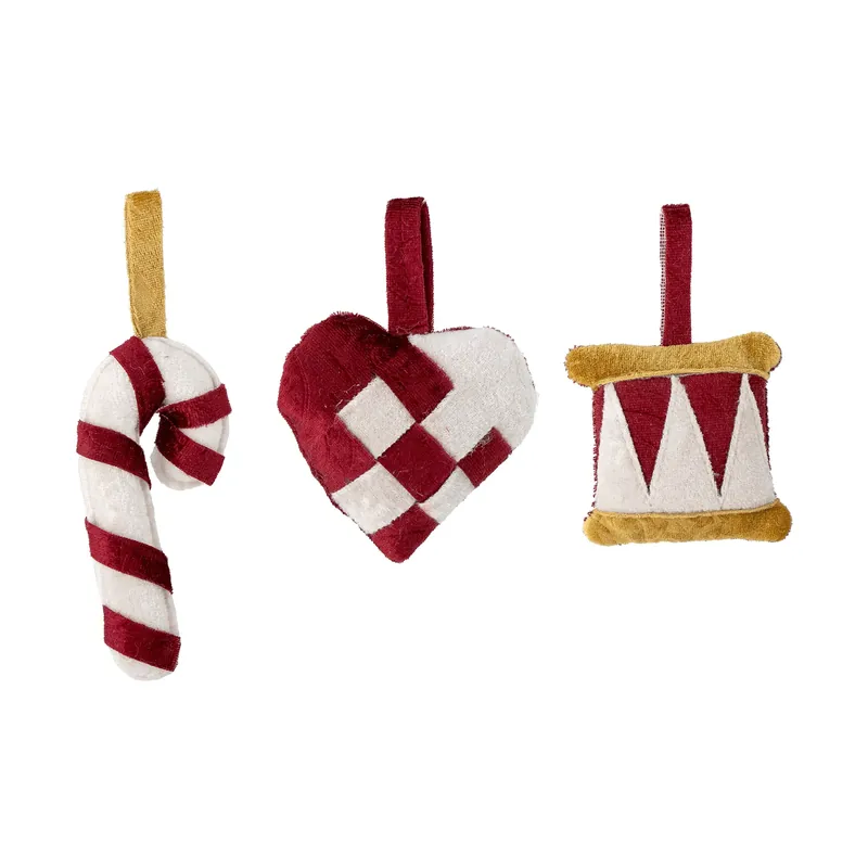 Seasonal Sale Velua hanging decorations 3 pieces, Red