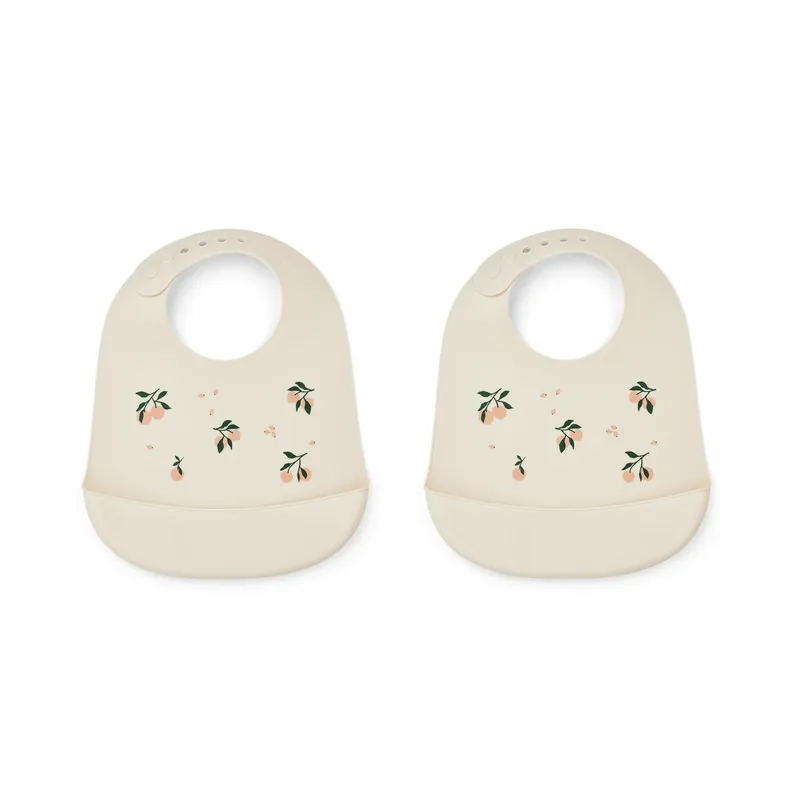 Clearance Tilda bib silicone 2-pack, Peach-Sea shell mix
