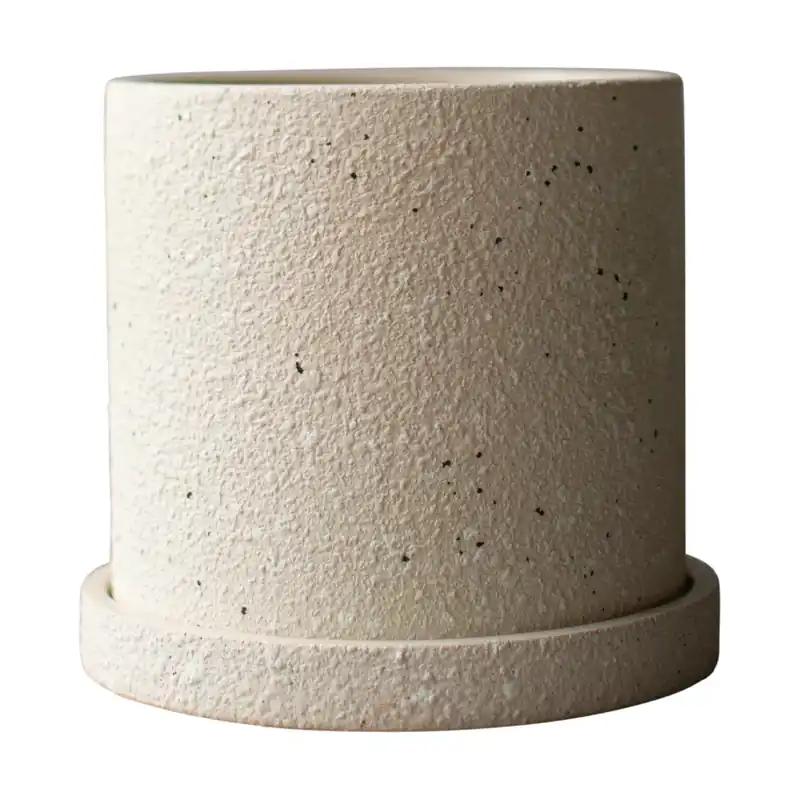 Grow flower pot Ø13 cm with saucer, Creme structure Instant Buy