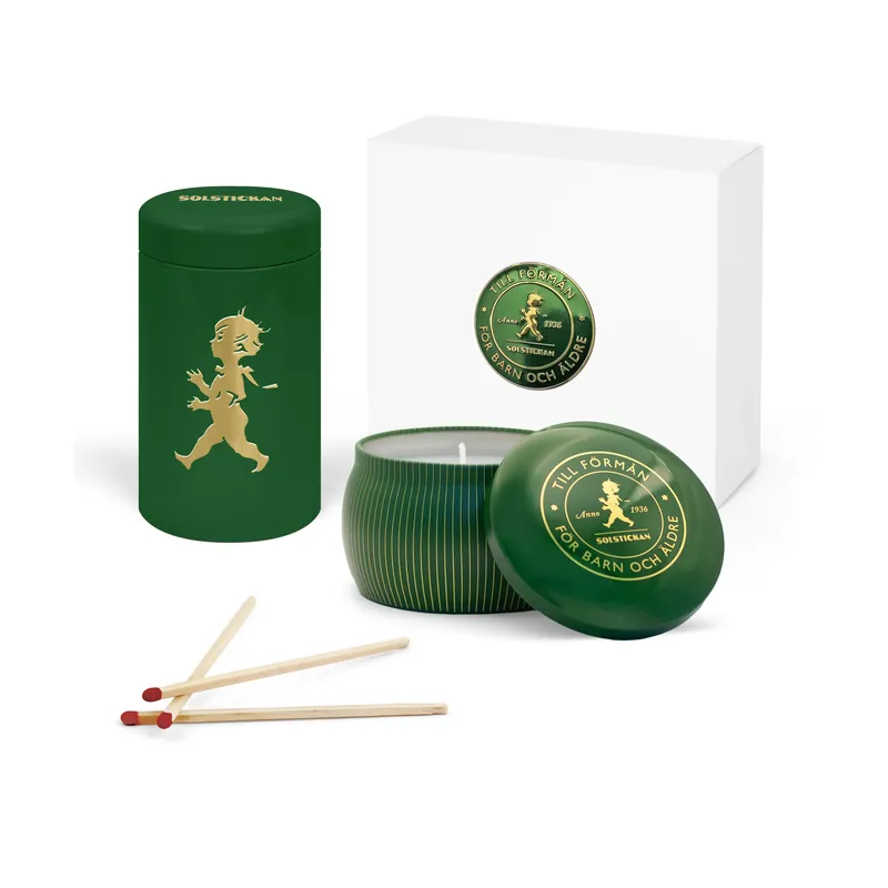 Luxury Solstickan gift box scented candles + matchstick tube, Red-scented candle cinnamon & orange