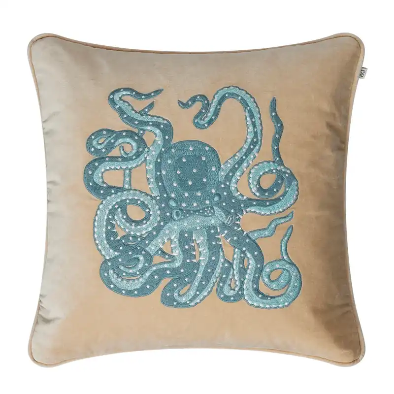 Clearance Embroidered Octopus cushion cover 50x50 cm, Spicy yellow-orange