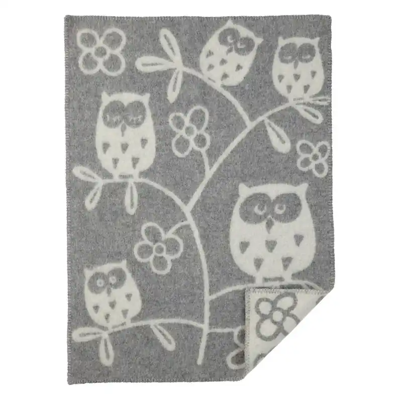 Tree Owl wool blanket, light grey No Minimum Order