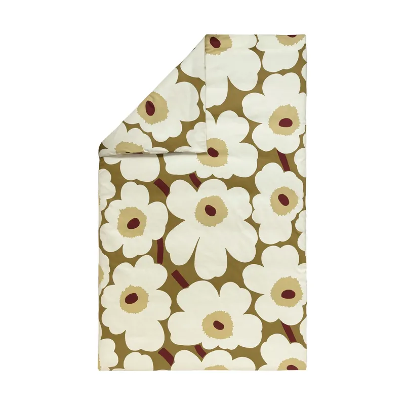 Shop Now Unikko duvet cover satin 150x210 cm, Green umber-cream