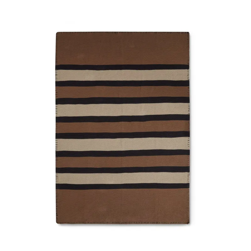 Striped Knitted Cotton throw 130x170 cm, Brown-beige-dark gray Hot Deal