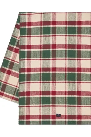 Checked organic cotton runner 50x150 cm, Green-red-beige Get Yours