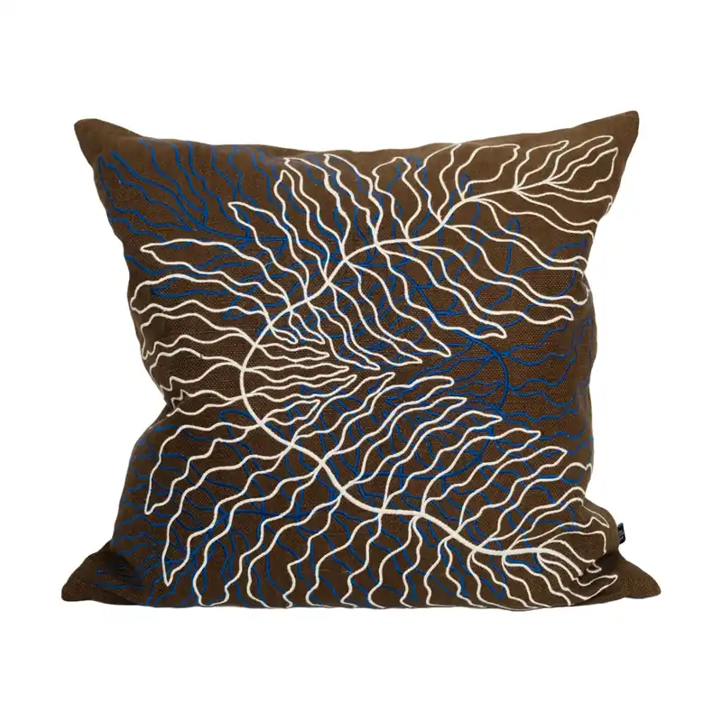 Warranty Included Leaves embroidered cushion cover 48x48 cm, Brown