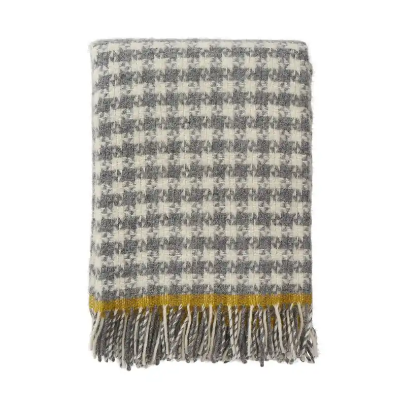 Dogtooth wool throw 130x200 cm, Grey-yellow Markdown