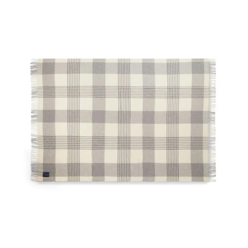Money Back Guarantee grey Checked Recycled Wool throw 130x170 cm, grey-white