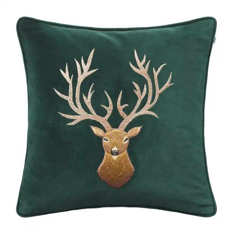 Embroidered Reindeer cushion cover 50x50 cm, Green Last Chance