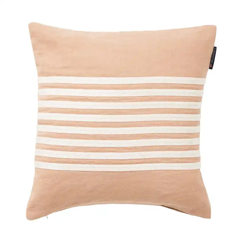 Limited Edition Embroidery Striped Linen/Cotton cushion cover 50x50 cm, Off White-red
