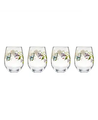 Worldwide Shipping Butterfly Meadow Stemless Wine Glasses, Set of 4