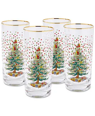 Same Day Shipping Christmas Tree Polka Dot Highball Glasses, Set of 4