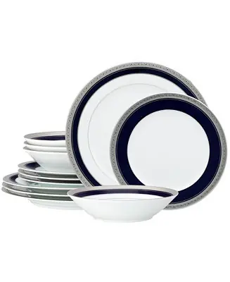 Top Pick Crestwood Cobalt Platinum 12-Piece Dinnerware Set, Service For 4