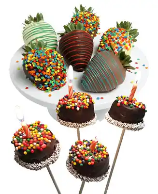 Brand New Celebration Belgian Chocolate Covered Strawberries and Brownie Pops - 10 Pc