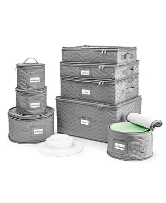 8 Piece Quilted China Dinnerware Storage Cases - for Dinnerware, Mugs, Cups (Gray) Buy Direct