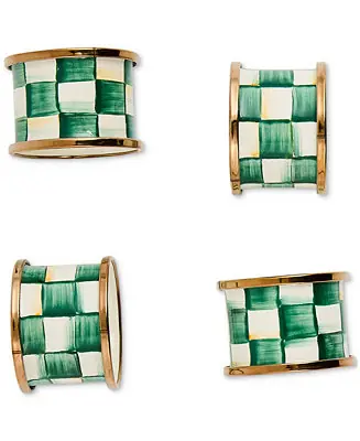 Worldwide Shipping Emerald Check Napkin Rings, Set of 4