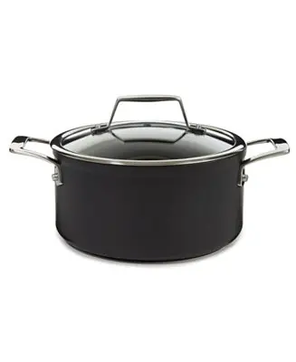 Direct From Factory Essentials Non-stick Hard Anodized 8" Stockpot 3.3qt. With Glass Lid, Black