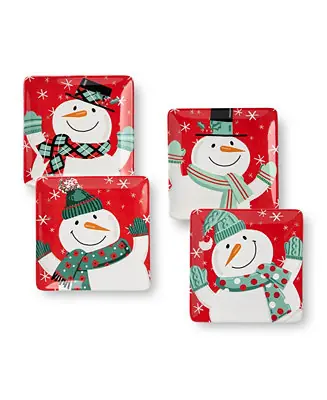 Handmade Christmas Whimsy Snowman Dessert Plates, Set of 4